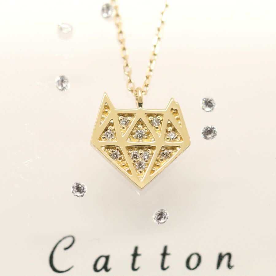 Cattonロゴ ダイヤ サクラ耳ネックレス K18/K10 | Cattonオンライン
