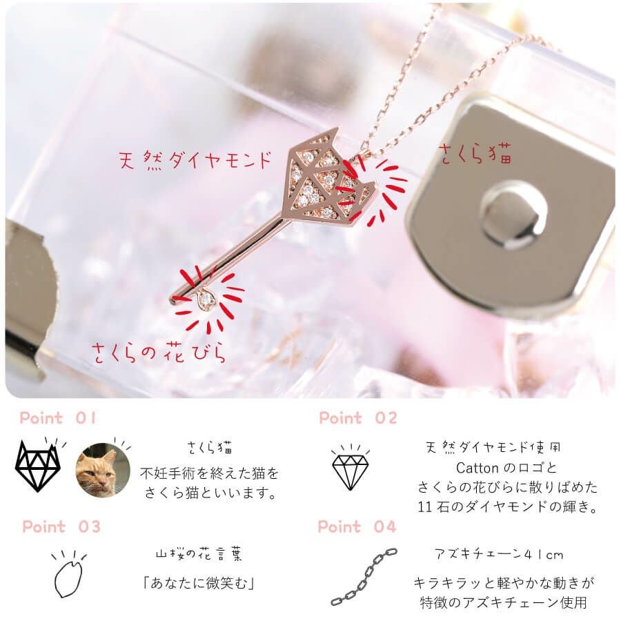 さくら猫 Cattonロゴ カギネックレス | Cattonオンラインショップ
