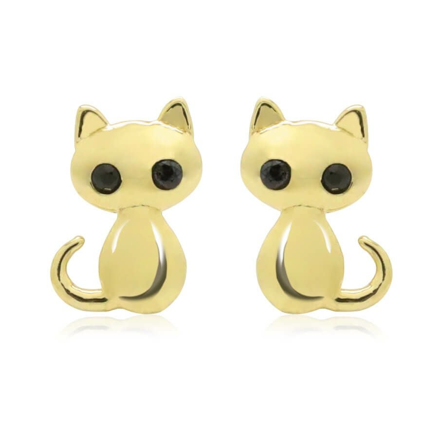 オニキス 全身猫 ピアス K10 イエローゴールド | Cattonオンラインショップ